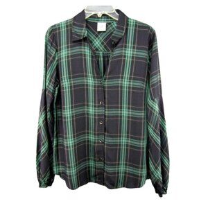 Cabi Big Sur Blue Green Plaid Button Up Top Shirt Womens Size S Long Sleeve 3769